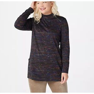 Susan Graver Weekend Printed Ponte Knit Mock Neck Zipper Tunic size 3X Pockets